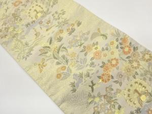 佐賀錦流水に孔雀・花葉模様織出し袋帯